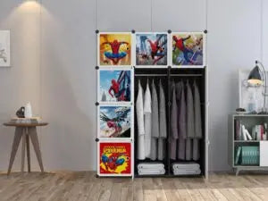 Dulap modular SPIDERMAN pentru copii, Negru, AT PERFORMANCE®, 6 rafturi, durabil, 74X37X110 cm